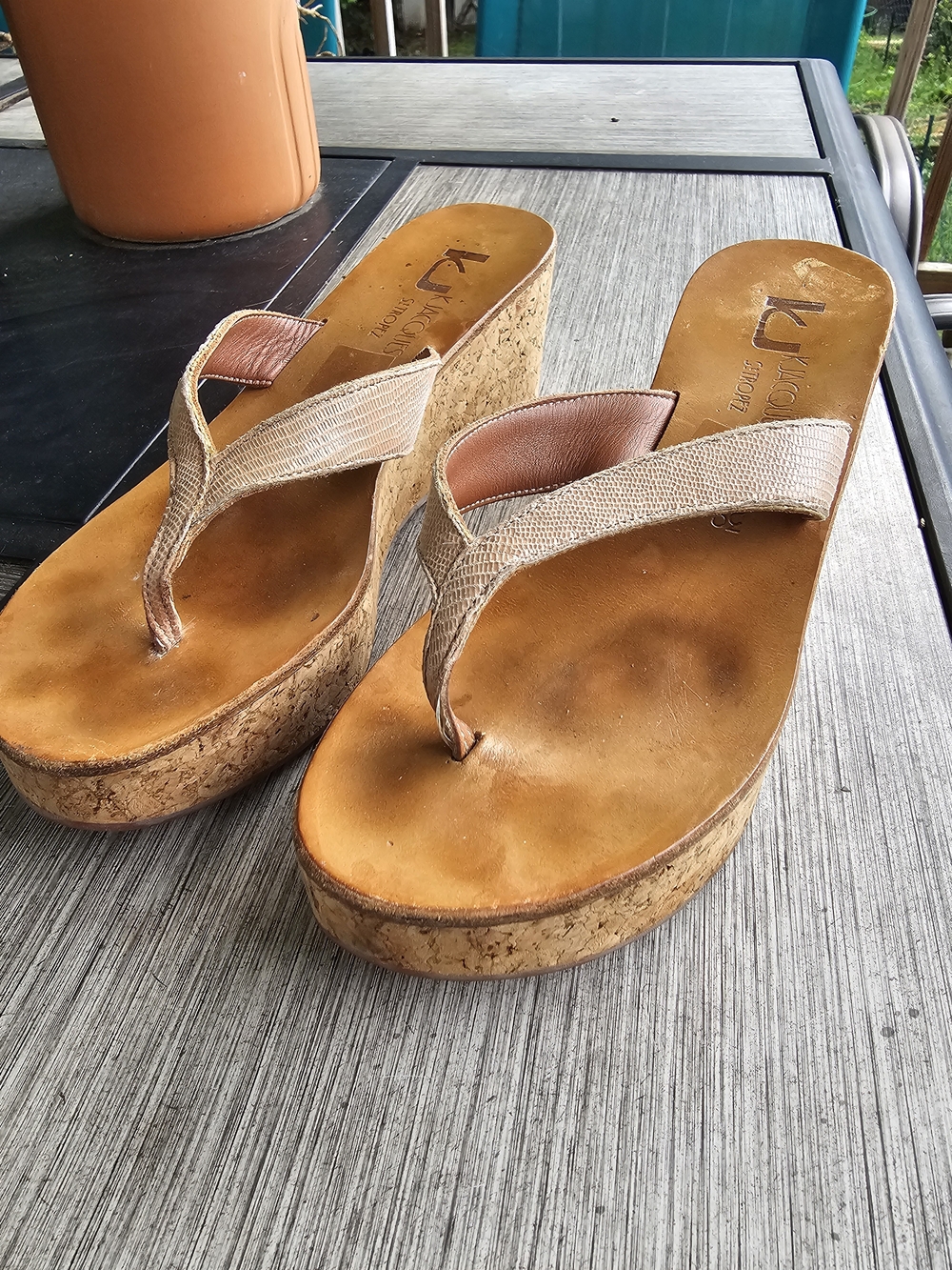 K. Jacques St. Tropez Diorite Cork Wedge Thong Sandals - Size 39 / US 8.5